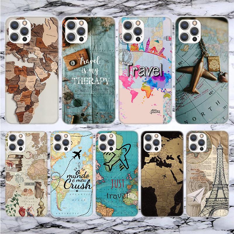 World Map Travel Plans Soft Phone Case For iPhone 14 13 12 Mini 11 Pro Max X XR XS 7 Plus 8 6 6S 5 5S SE 2020 14 7G Pattern Cove