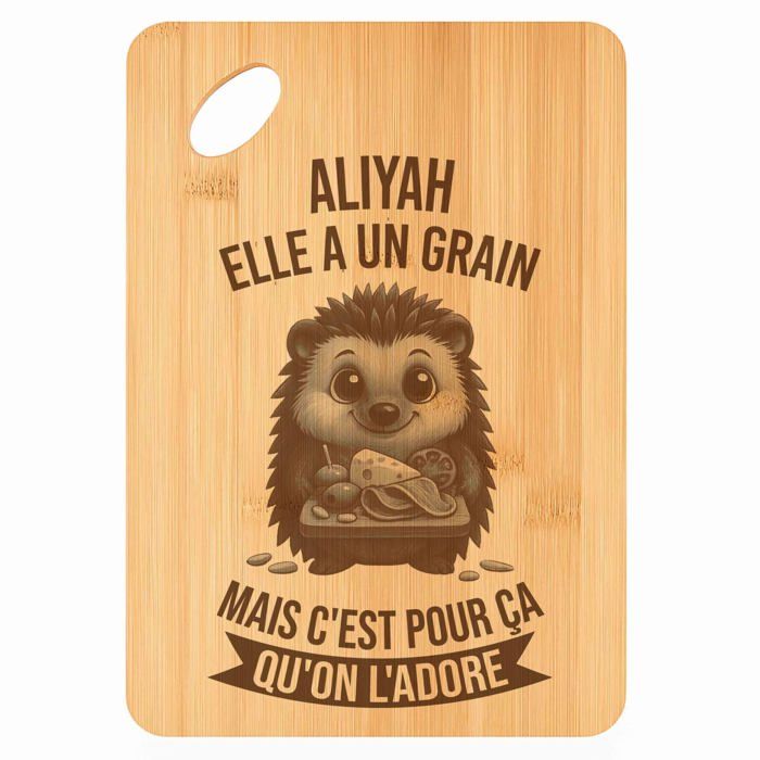 Planche à découper Aliyah Hérisson Grain - Plateau Apéro en Bambou Cadeau Gravé pour Femme Cuisine Barbecue