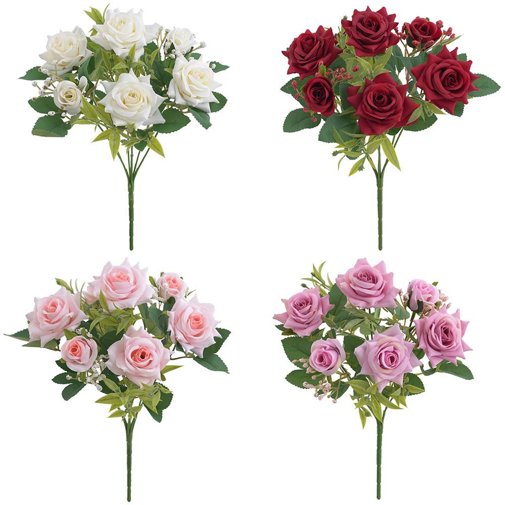 Buchet de trandafiri cu flori artificiale cu 7 capete de calitate premium pentru decorarea casei