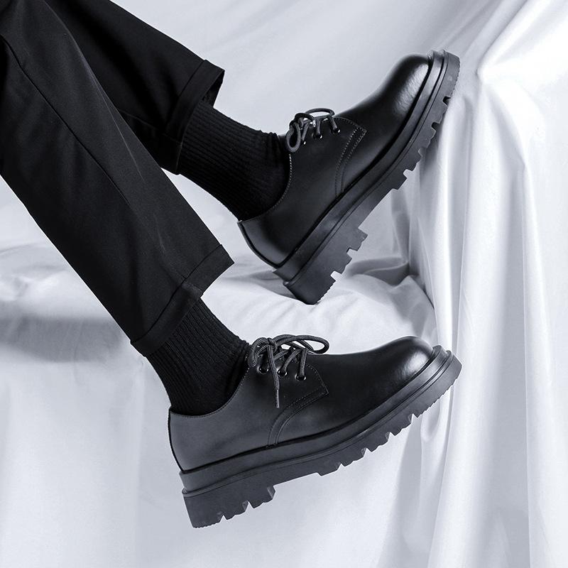 Men's shoes 2025 British style black casual leather shoes men's business dress big head work tide shoes 59011-R