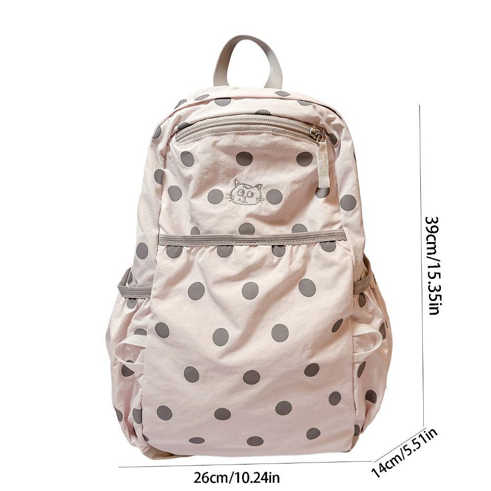 Minimalist Nylon Rucksack Embroidered Cat Student School Bag Cute Polka Dot Backpack  Gift