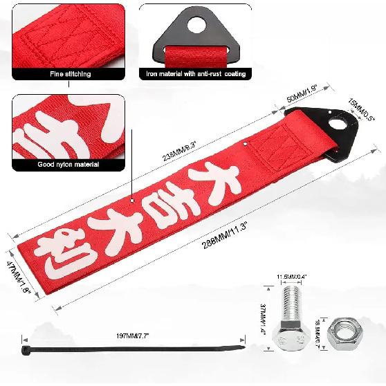 25cm Auto Abschlepphaken Racing Sport Abschleppgurt Chinesischer Slogan Stoßstange Traktionsseil Anhängerhaken Auto Motorrad Trendig Dekorativ