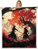 GUOYU Blanket Japanese Style Fleece Bed Blanket Twin Japanese Samurai Throw Blanket for Kids Boys Men Ink Painting Dragon Sherpa Blanket