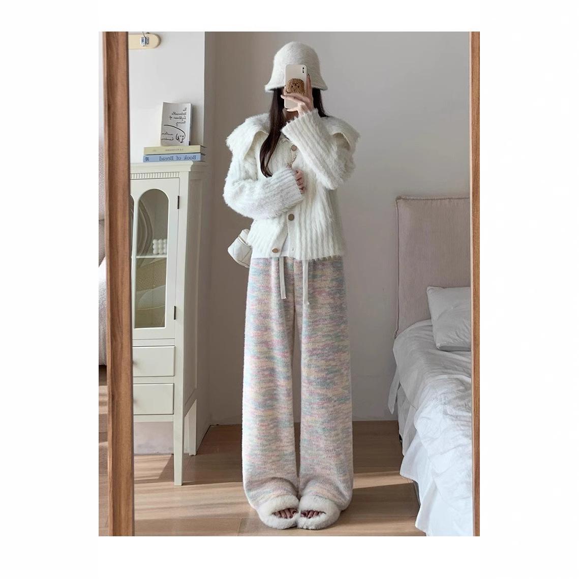 

Autumn/Winter High-Waist Rainbow Velvet Slimming Wide-Leg Pants for Petite Frames L (111-120 lbs)