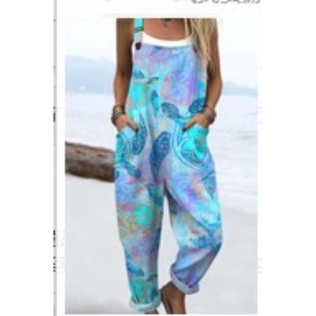 VIONA Modischer Jumpsuit, Geknöpfter Latzhose Casual Jumpsuit, Digital 3D Bedruckter Jumpsuit, Sommer Leichte Baumwolle Overalls