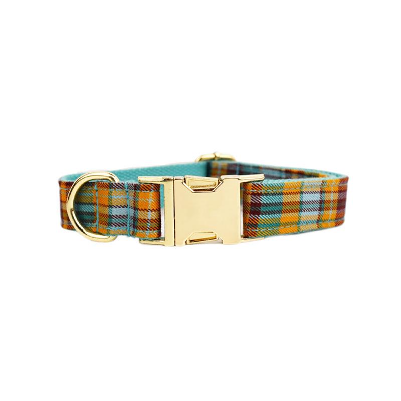 Green Plaid Plain Cloth Pet Collar Velvet Leash, Anti-Break Free Dog Leash Leash Dog Chain Dog Collar XS