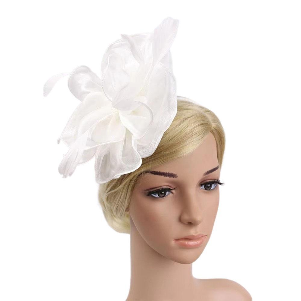 Solid Color Feather Flower Mesh Headband Cocktail Flower Feather Hair Clip  Wedding Decoration