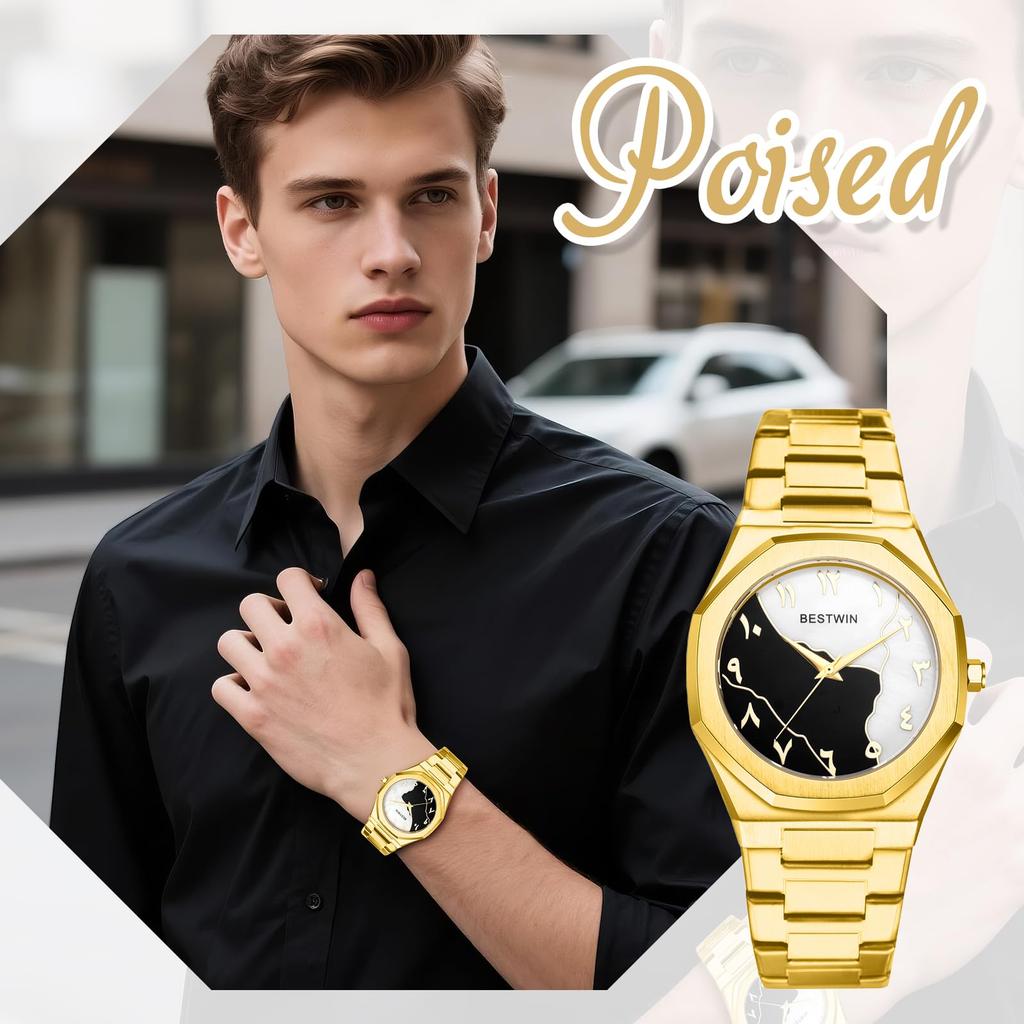 Stainless Steel 3ATM Water Analog Stylish Octagonal Quartz Fashion Accessory Perfect Gift for or Boyfriend Men's Watch, Resistant, Display Simple,