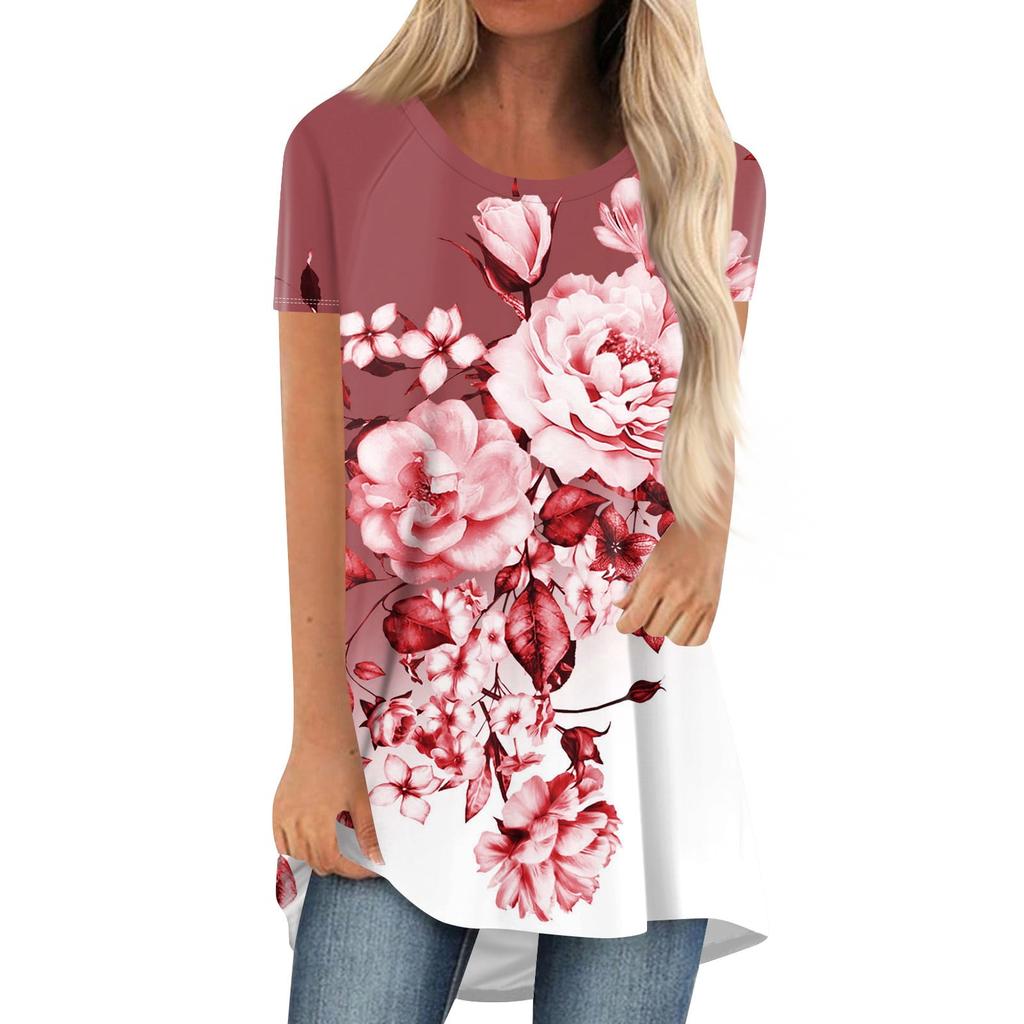 Summer Floral Flower 3D Print Long T-Shirts Women Casual Streetwear Short Sleeve T Shirt Oversized Y2K Tees Tops Woman Clothing