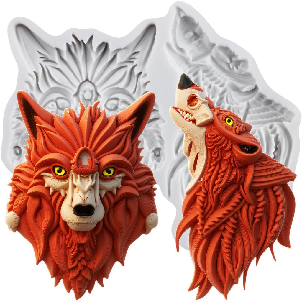 Wolf Lion Silicone Molds Wolf Head Lion Head Fondant Mold Cake Decorating Tools Cupcake Topper Chocolate Candy Craft Gum Paste Polymer Clay