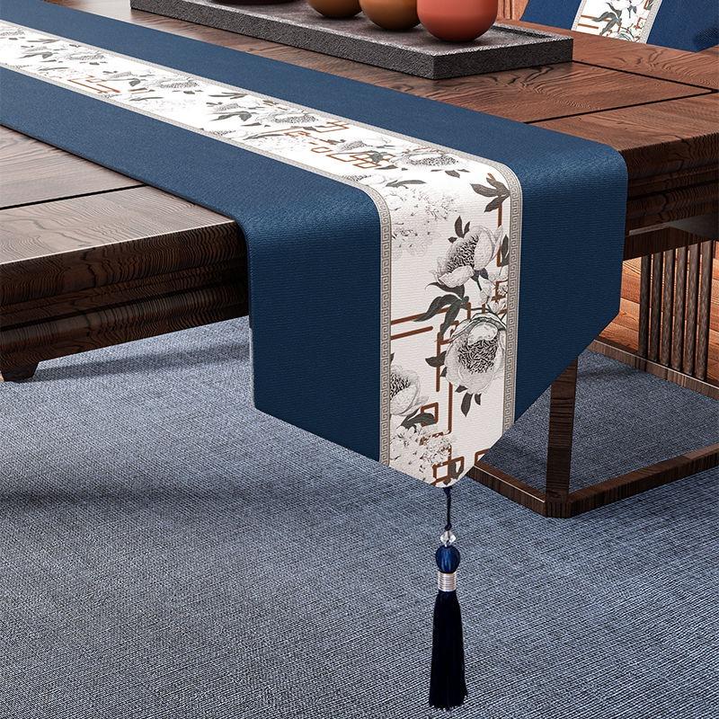 Camino de Mesa Impermeable de Alta Gama Tejido de Lino Algodón Seleccionado Decorativo Mantel para Mesa de Té TV con Borlas Dorado Caminos de Mesa