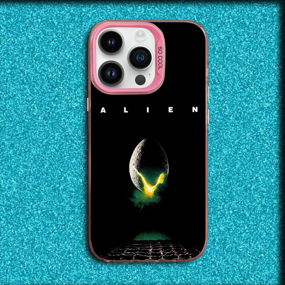 Movie A-Alien Xenomorph Phone Case For iPhone 16,15,14,13,12,11,Mini,Pro,MAX Pink Matte Silicone Cover