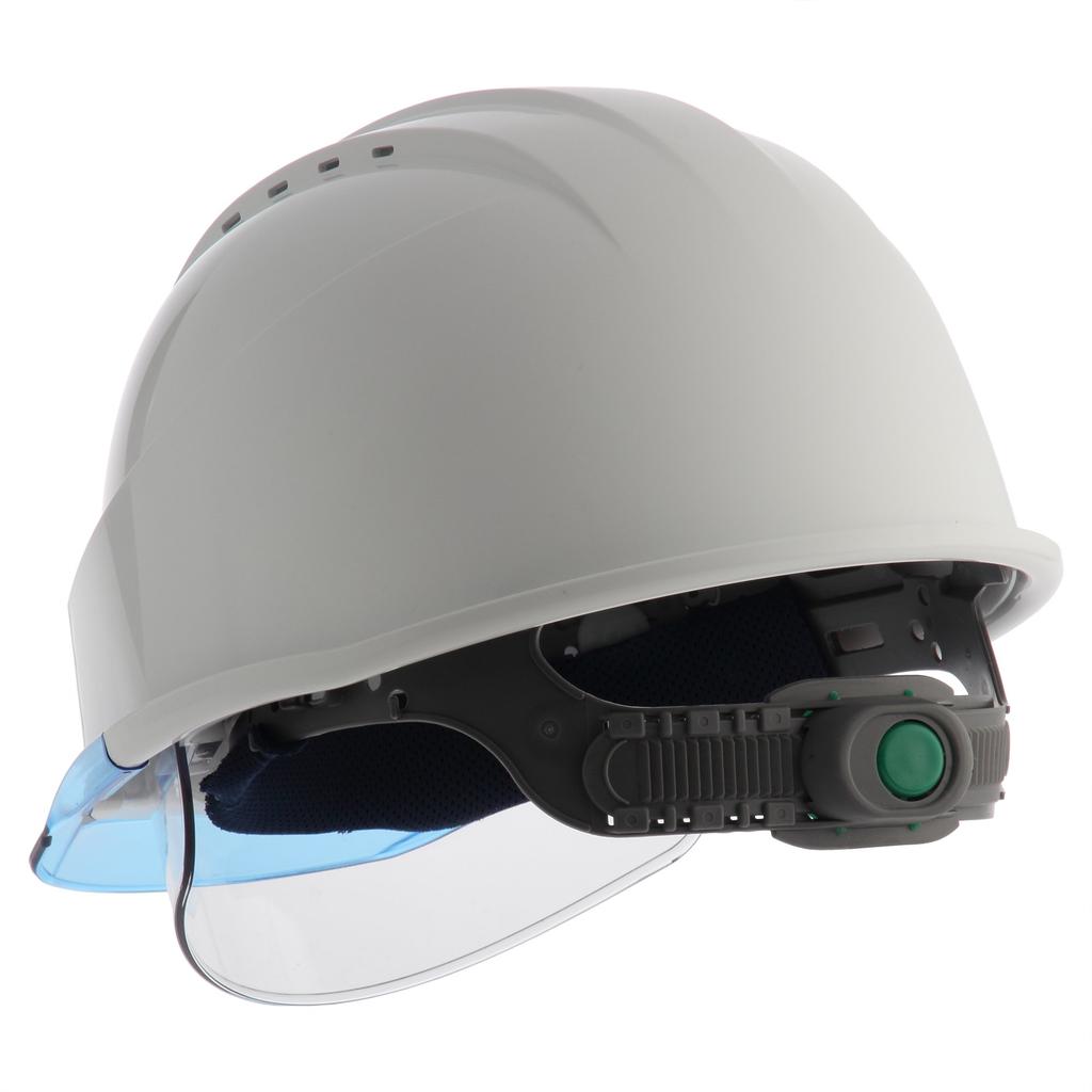 Sumibe Techno Plastics Helmet KKC3 Series with Ventilation Transparent Styrofoam Snow Holes, Visor, Liner, White/Blue KKC3S-B-SWH-B