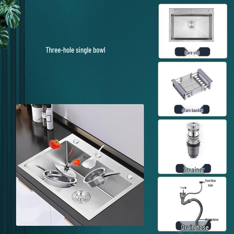 Yipan 58x43cm Single Bowl Stainless Steel Kitchen Sink
