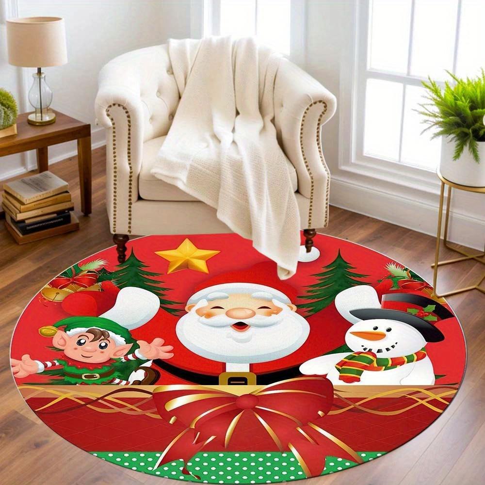 1 Piece Christmas Round Rug Suitable For Living Room Bedroom And Kitchen Home Decoration Room Decoration Gift For Friends And Family