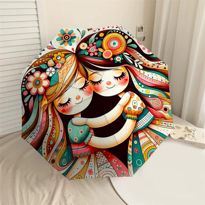1pc flowers hearts Automatic Open/Close Umbrella Compact Folding Umbrella with 8-Rib Shaft for Women/Men, Elegant Birthday1173S