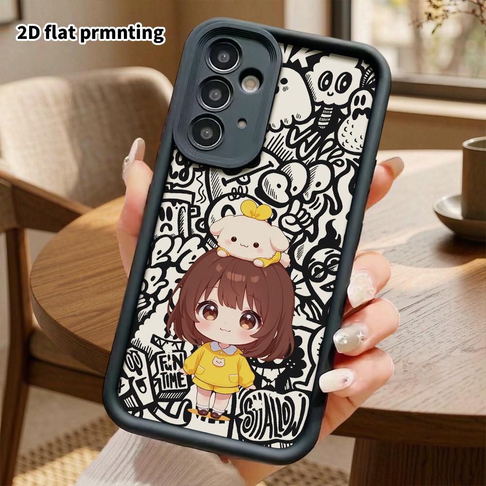 Phone Case: 2D Flat Samsung Galaxy A34 A35 M05 M06 S20 S22 S21 FE Plus 5G Protective Case, Brown Short Hair, Christmas and Halloween Gift