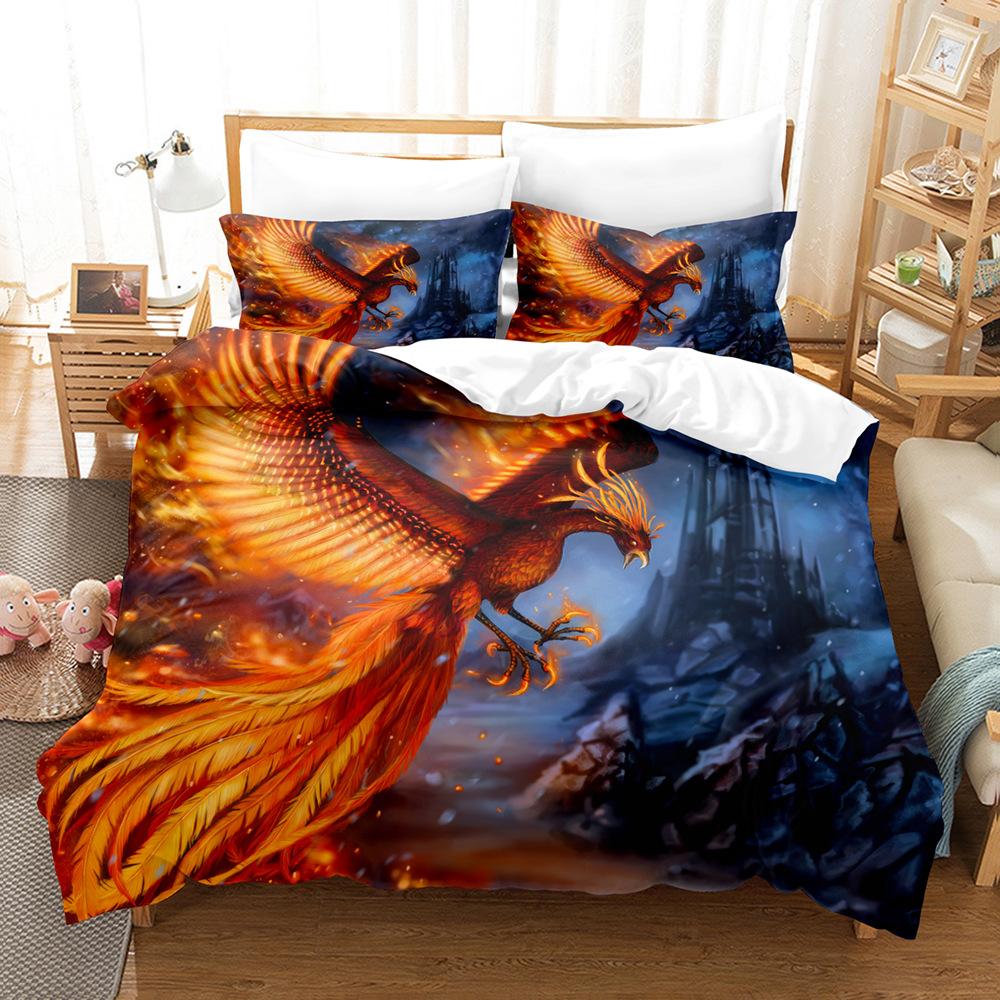 3D Phoenix Flame Bedding Set for Boys and Men Down Duvet Cover Pillowcases 2/3pcs King Queen Double Bed Cover Gift