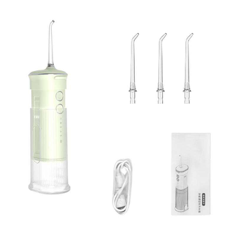Munddusche Tragbar Zahnwasserstrahler USB Wiederaufladbar Wasserstrahl-Zahnreiniger mit 3 Düsen 200ml IPX7 1800 U/min