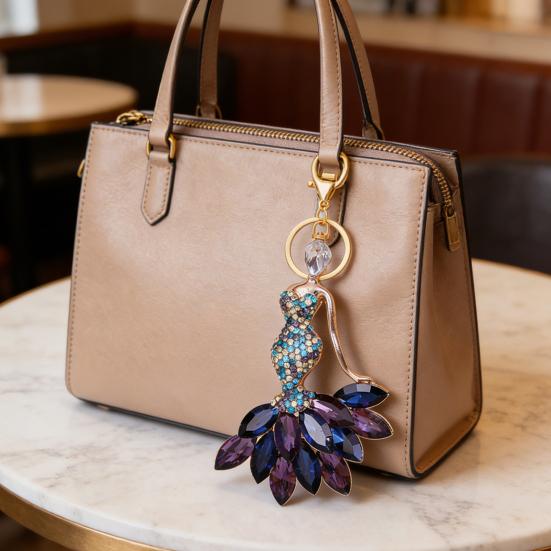 Keychain Pendant 3D Electroplated Mermaid Design Sparkling Rhinestones Inlaid Key Chain with Lobster Clasp Key Ring Bags Accessories
