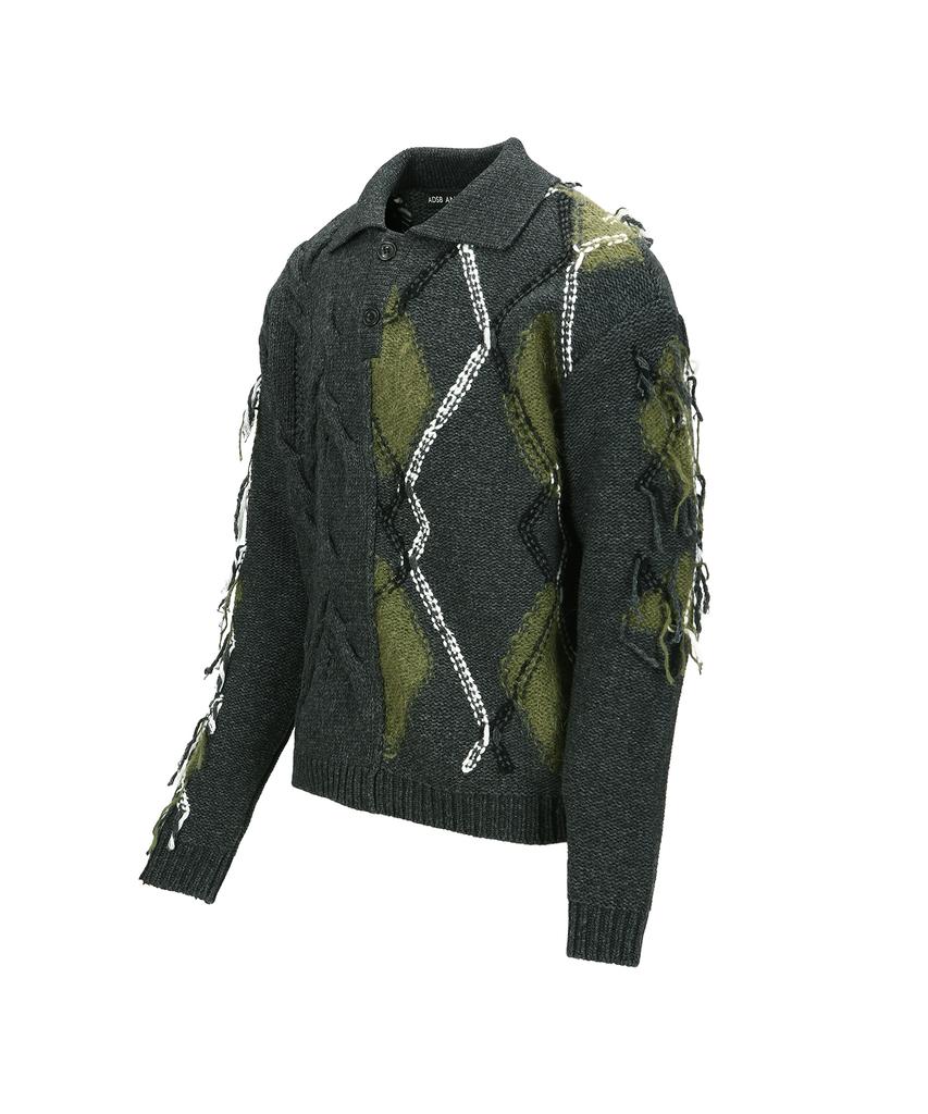 ADSB ANDERSSON BELL Argyle Fisherman Polo Sweater Atb1346M(Charcoal)