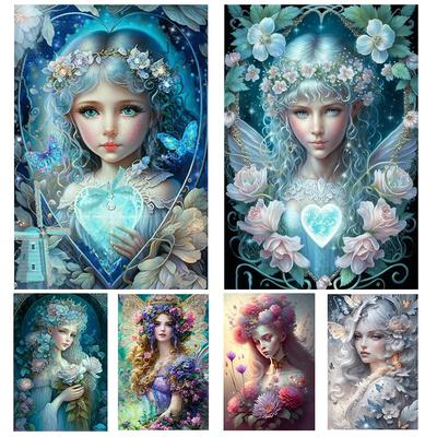 5DDIY Diamond Painting Full Set Cartoon Girl Full Circle Square Art Mosaic Embroidery Flower Fairy Picture Room Decoration