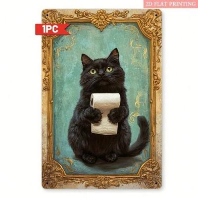 Metal Wall Poster Funny Retro Gift for Cat Lovers Bathroom Decor