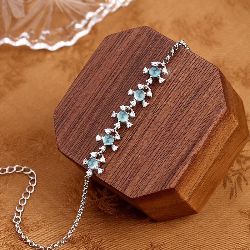 Natural blue water jadeite jewelry s925 sterling silver non-fading bracelet women's rough stone high-end design fashion retro jewelry gifts