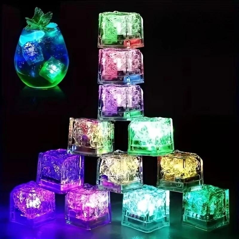 12-60PCS LED Light Up Ice Cube Lamp Reusable 3D Atmosphere Light Eco-friendly Promotional Lamp for Party Bar Wedding KTV Decor