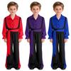 Chlapecký outfit na flamenco tanec Color Block Sklápěcí límeček Dlouhý naberaný rukáv Svetr Kalhoty s elastickým pasem Pásek