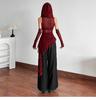 2025 Halloween Red Cowl Neck Hooded Ruffle T-shirt for Women