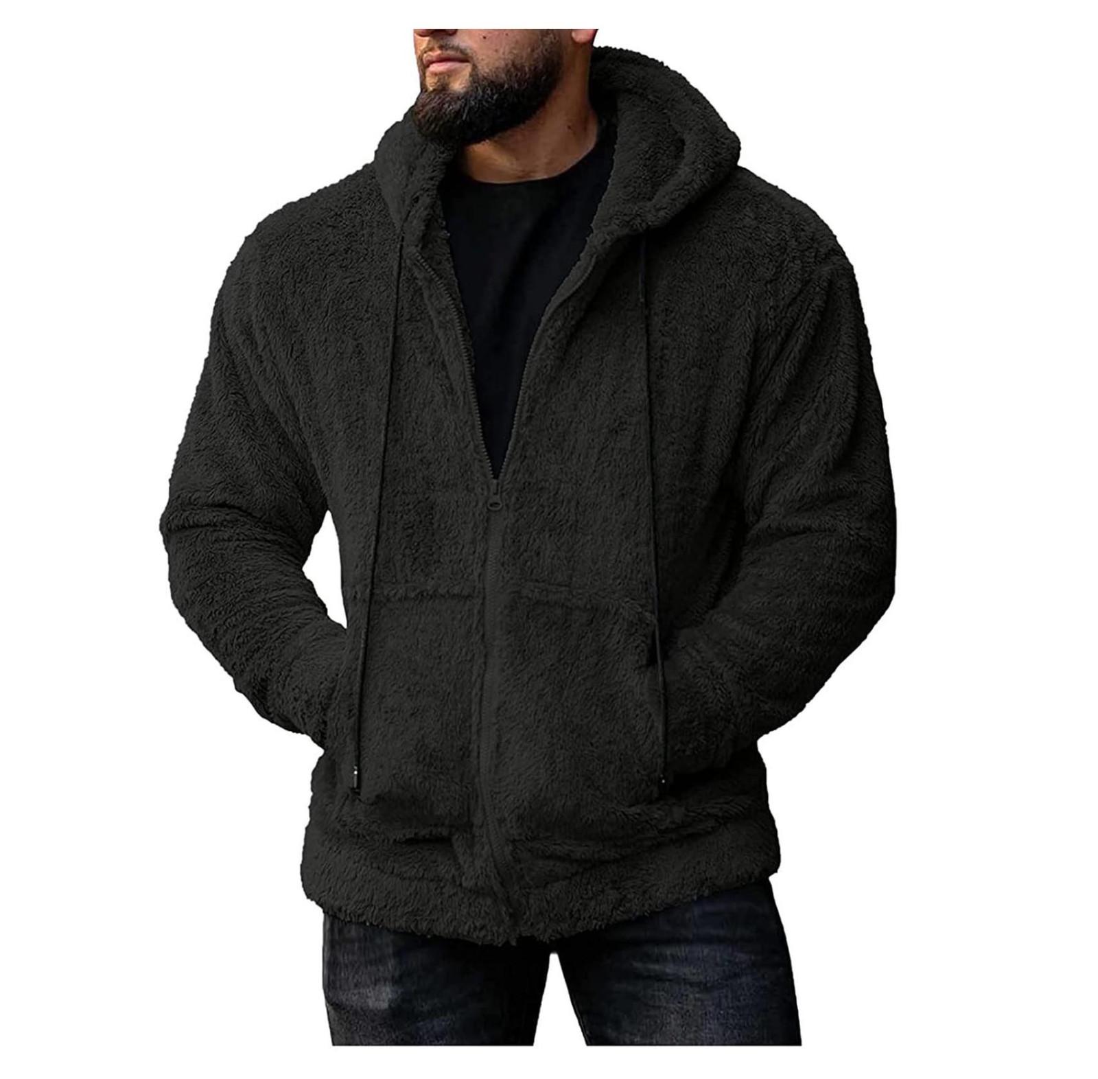 

Мужской двусторонний плюшевый кардиган, шляпа на молнии, термокуртка, однотонное пальто L