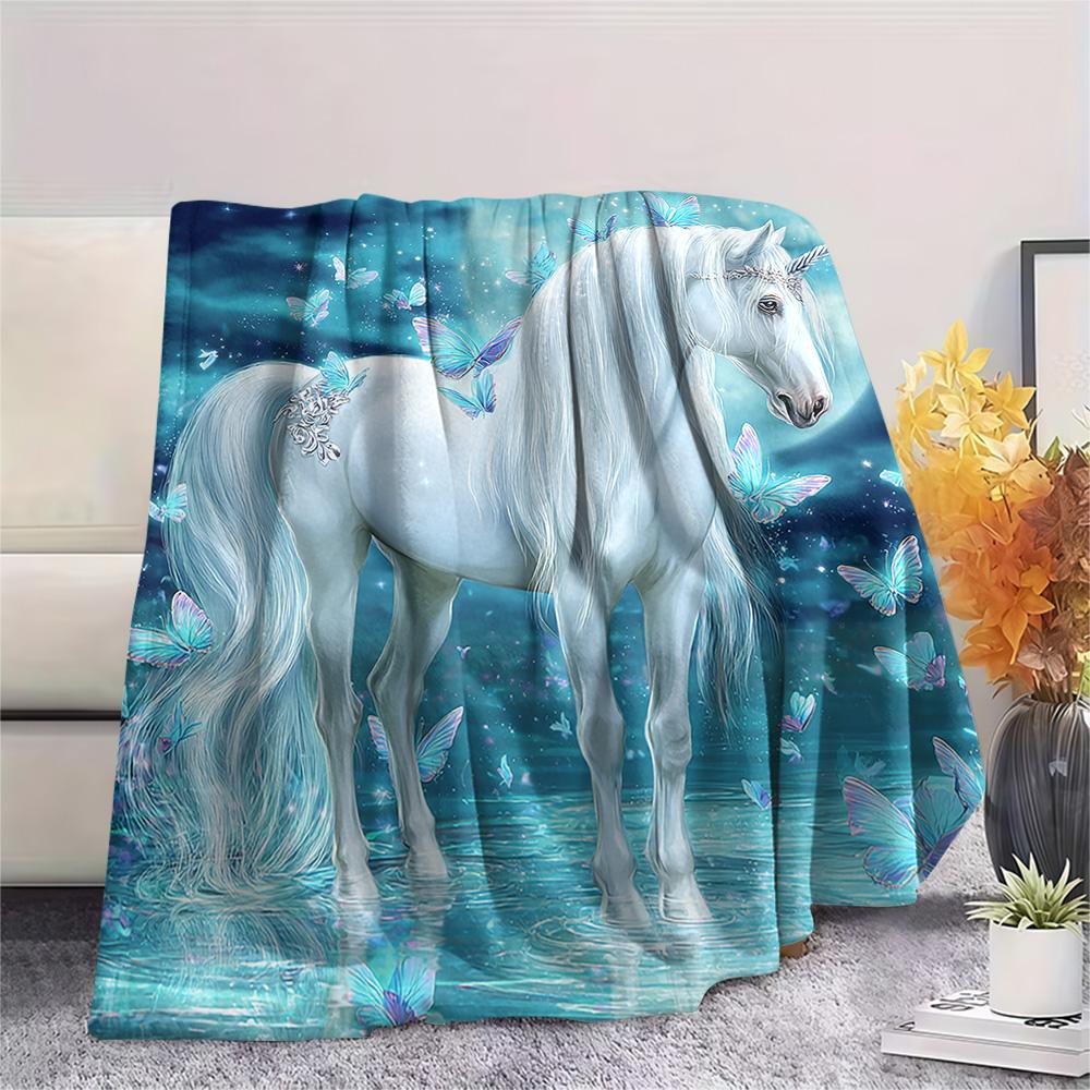 Unicorn Print Flannel Blanket, High Quality Comfortable for All Seasons, Home Decor, Warmth and Comfort, Perfect for Christmas Gifts