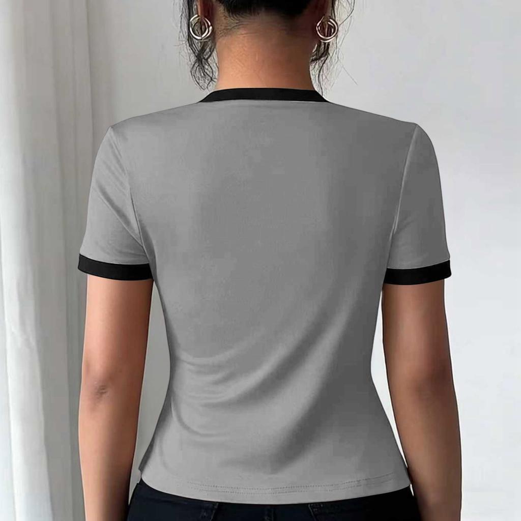 New Fashionable Women's Two-piece Color-Blocked Short-Sleeved Knit Cardigan Top