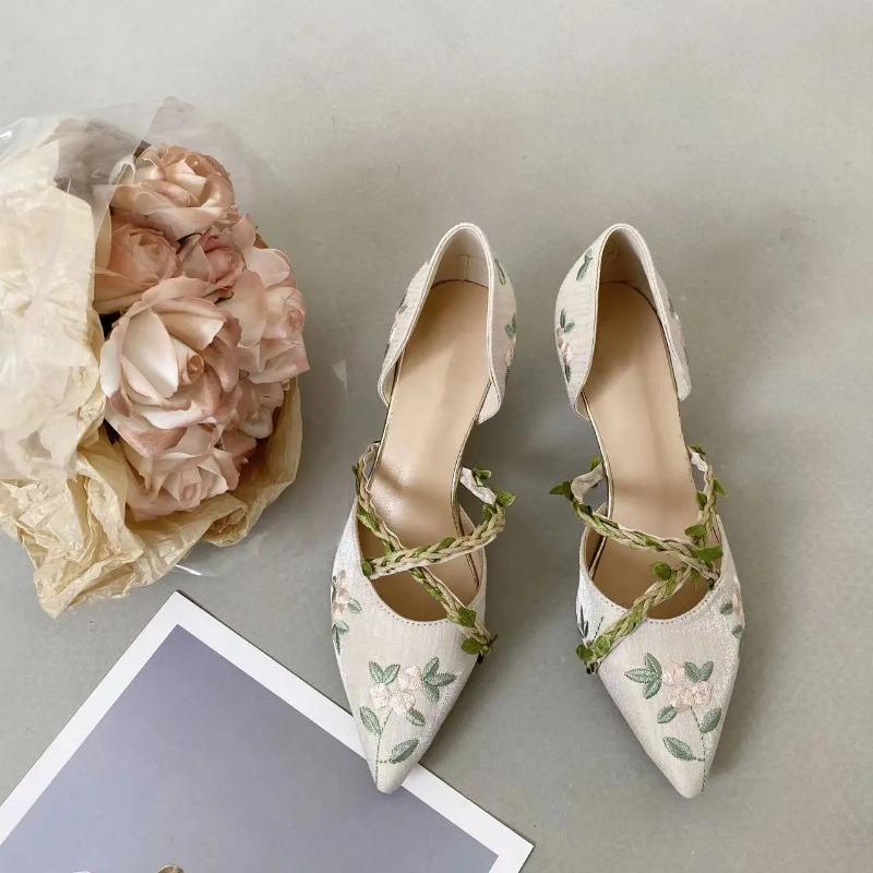 

Fashion Women Heeled Sandals Pointed Toe Embroidery Shoes Loafers 2025 Trend Elegant Shallow Pumps Summer Dress Sandalias De Mujer 35 светло-зеленый