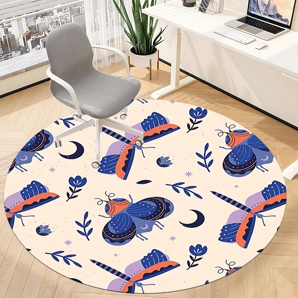 1pc Butterfly Night Office Round Rug, Non-slip, Soft and Durable Office Rug for Interior Decoration, Perfect for Office, Beautiful Decoration Yy260324