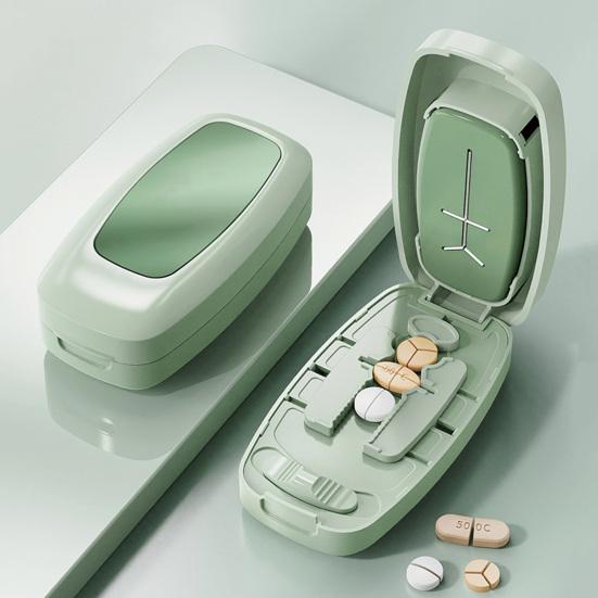 Přenosný dělič pilulek Nastavitelný dělič tablet 1/2 1/3 1/4 Dělič pilulek Přesné vycentrování a zarovnání pro kulaté oválné pilulky Řezání více pilulek najednou