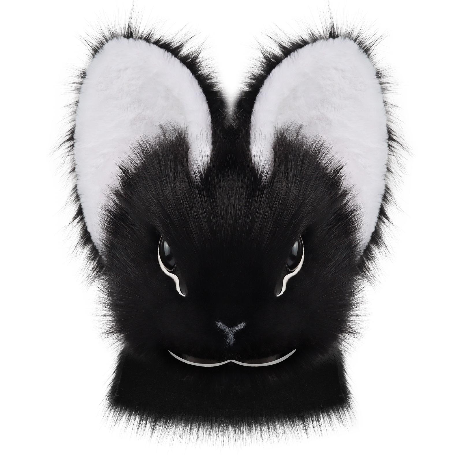 Realistic Plush Rabbit Beast Cosplay Head - Furry Convention Wear чёрный