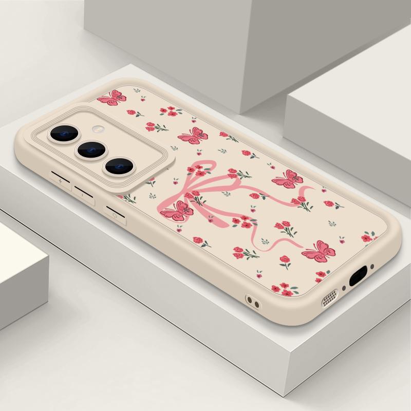 

Для Samsung S25 Ultra S24 FE S23 S22 A56 A36 A55 A16 A15 A35 чехол для телефона с бантом и цветочным принтом TPU матовый противоударный мягкий силиконовый защитный чехол для объектива Samsung A05S белый/бежевый