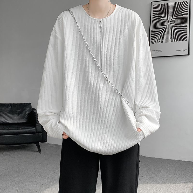 

Men s Ribbed Knit Half-Zip Oversized Long Sleeve T-Shirt M белый
