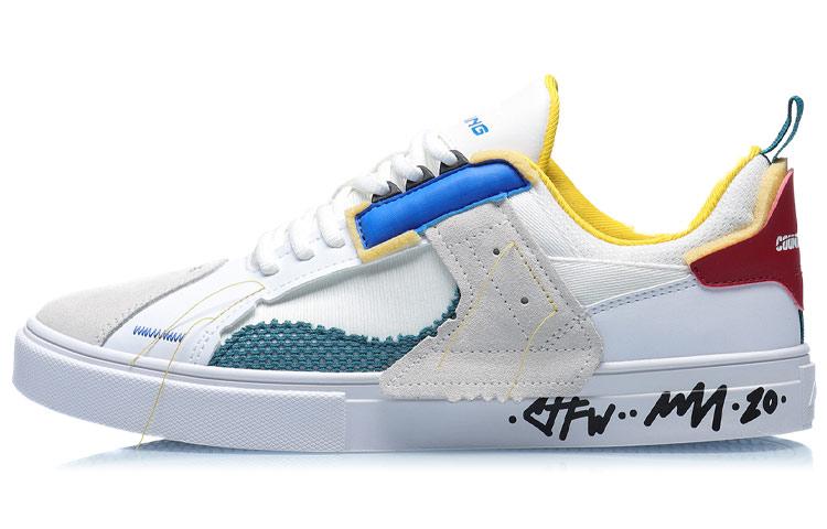 Li Ning CF Покрытие Термостойкие Скользкие Низкие Скейтбордические Кроссовки Мужские Бело-Синие AGCQ309-3 45