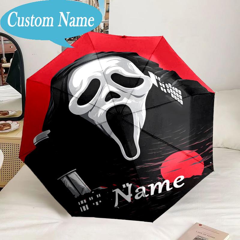 Custom Name Horror Characters Umbrella, 8-Rib Folding Umbrella, Lightweight Portable Design for Lovers, Friends, Perfect Gift for Birthdays