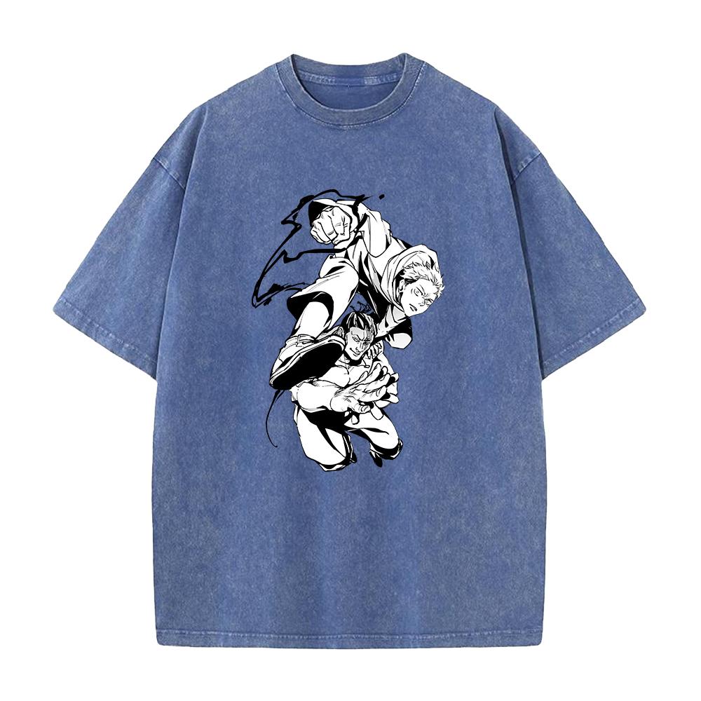 Harajuku Anime Jujutsu Kaisen Ryomen Sukuna Graphic T-shirt Men Vintage Washed Tshirts Manga Cotton Tee Male Oversized T Shirt