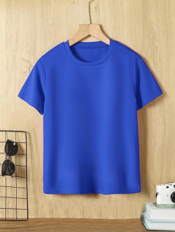 

Boys casual fashion outdoor solid color crew neck short-sleeved T-shirt 4Y синий