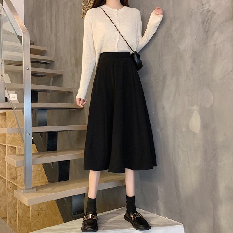 2024 High-Waisted Black Midi A-line Skirt: Elegant, Slimming, Drapey, Summer Style