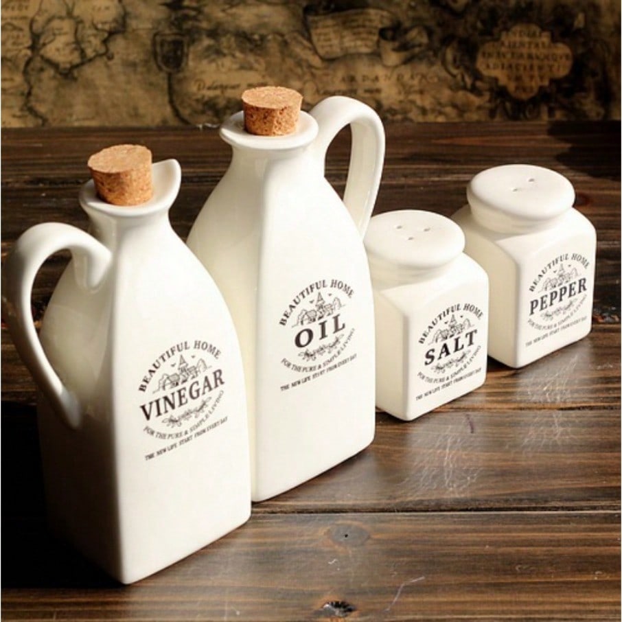 4pcs Japanese Style Kitchen Set Ceramic Seasoning Bottle Soy Sauce Bottle Home Kitchen Decoration Ornament Gift