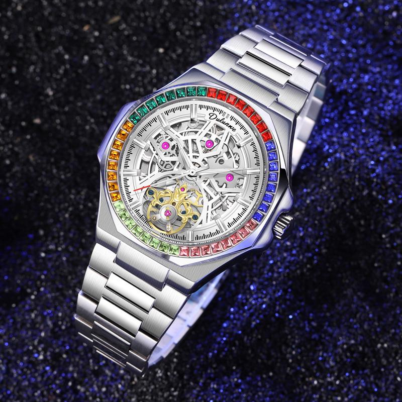 

Роскошные механические часы с турбийоном, стальной ремешок, скелетон, автоматические механические мужские наручные часы, модные, с автоподзаводом, Reloj Hombre чёрный