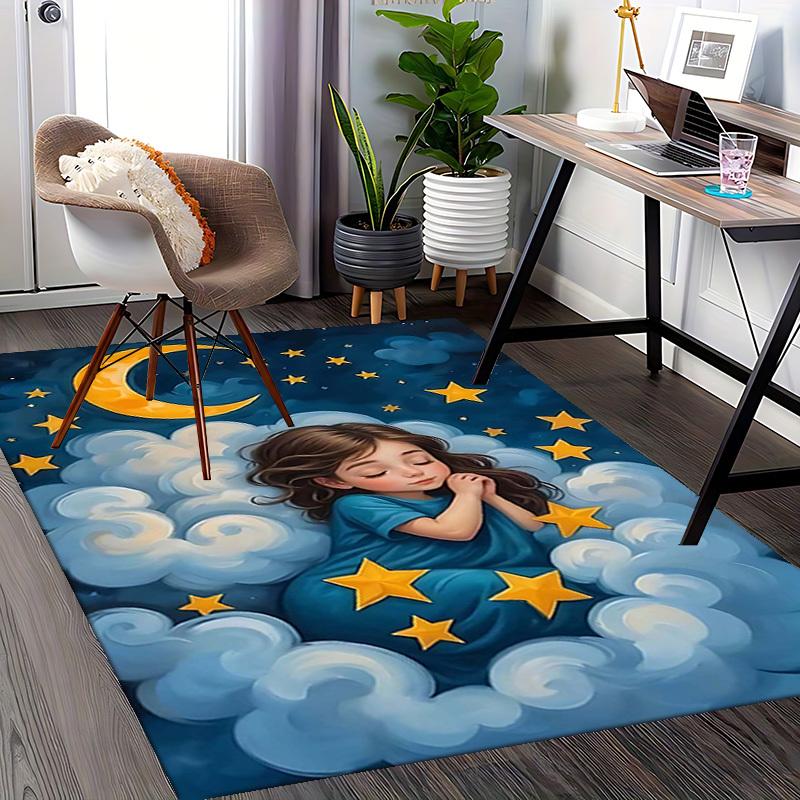 1pc Anime Cartoon Design Office Chair Mat - Moon and Stars Decorative Rug for Home Office, Festival Gift, Seasonal Universal Carpet.H023