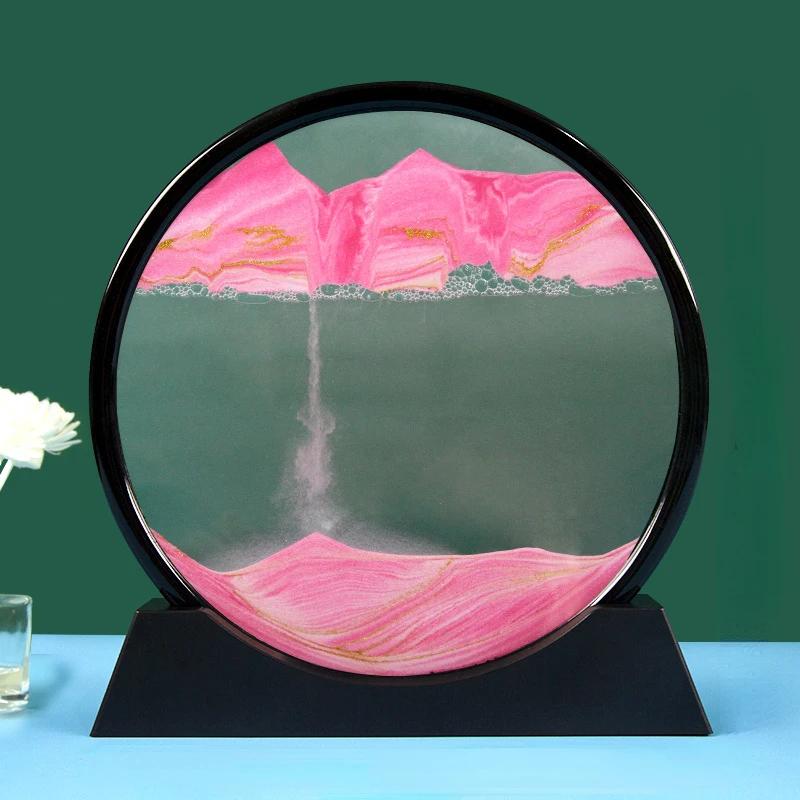 3D Moving Sand Art Round Liquid Hourglass Flowing Sand Painting Sandscape Motion Display Quicksand Painting Home Decor Gifts
