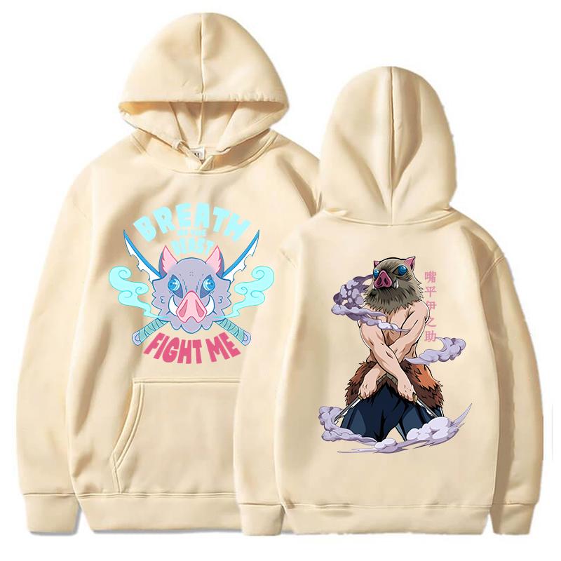 Inosuke Hashibira Inosuke Trykket Hettegenser Høstfleece Dame Herre Harajuku Anime Hettegenser Fleece Løse Casual Hettegensere